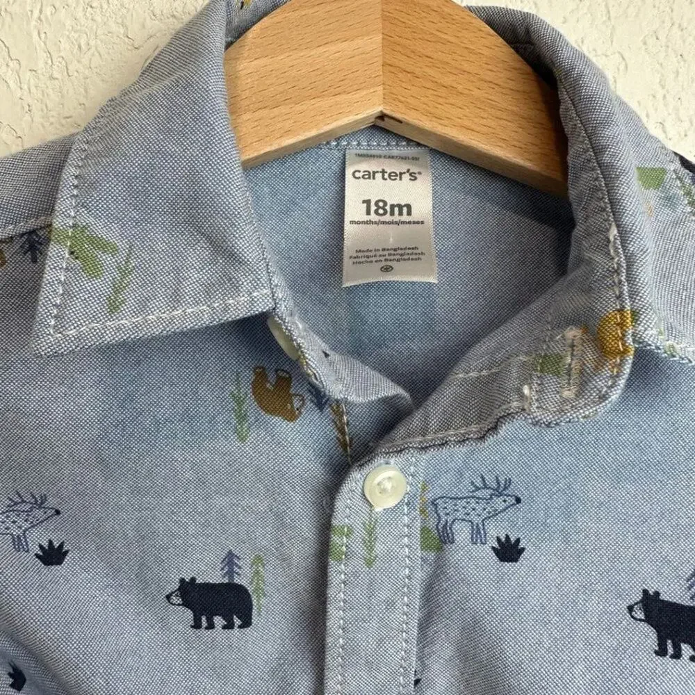 Carters's Set of 3 Short Sleeve Button Down Shirts Different Prints 18M